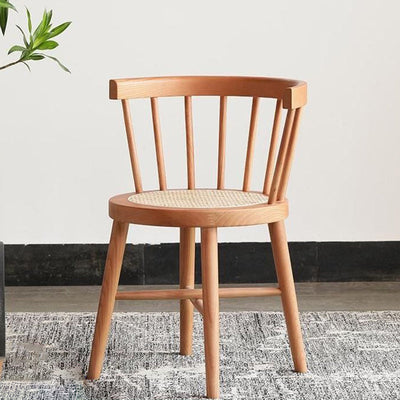 Traditional Chinese Bent Round Rattan Solid Wood Dining Chair Backrest Armless For Dining Room