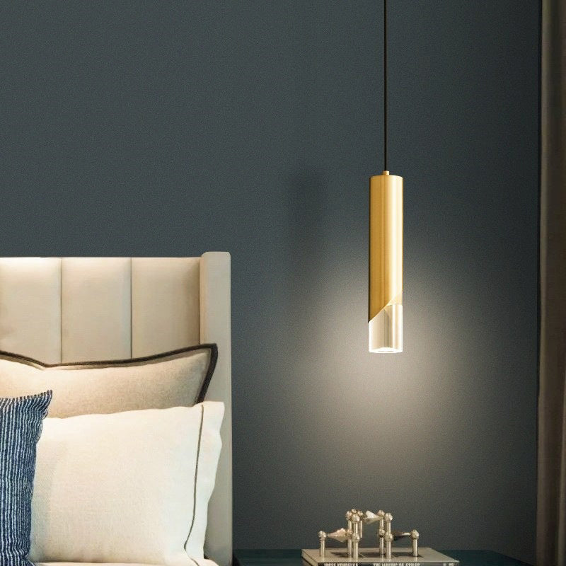 Modern Minimalist Long Cylinder Acrylic Iron LED Pendant Light For Bedroom