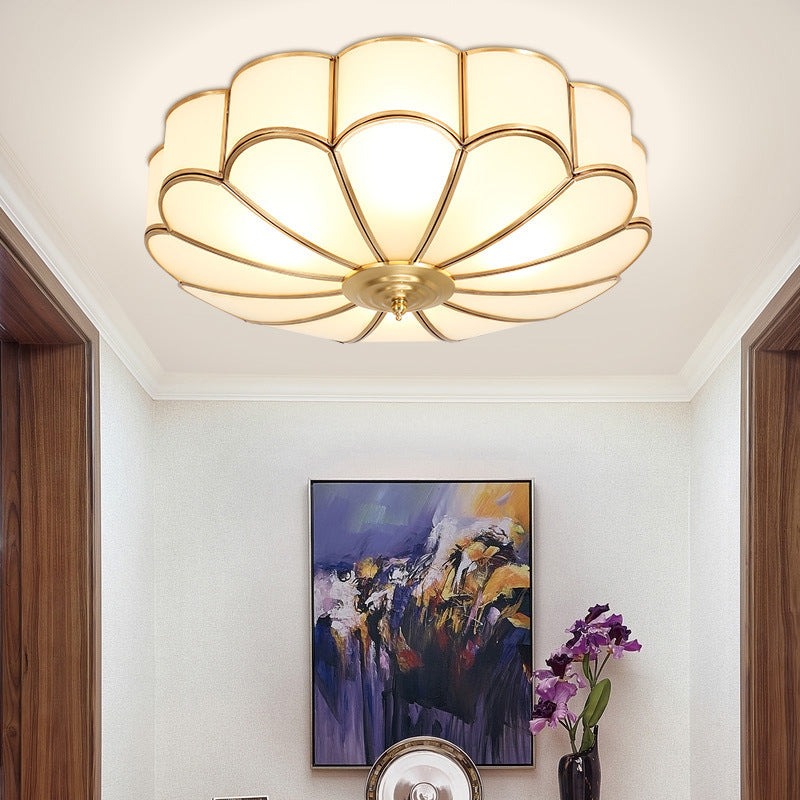 Contemporary Luxury Flower Copper Glass 3/4/6 Light Flush Mount Ceiling Light For Living Room