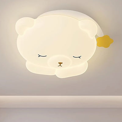 Modern Art Deco Kids Iron PE Bear LED Flush Mount Ceiling Light For Bedroom