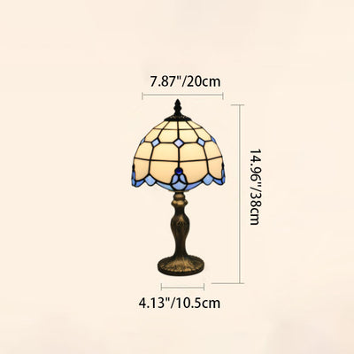 Lampe de table traditionnelle à 1 lumière en forme de parapluie en résine et verre Tiffany pour chambre à coucher 