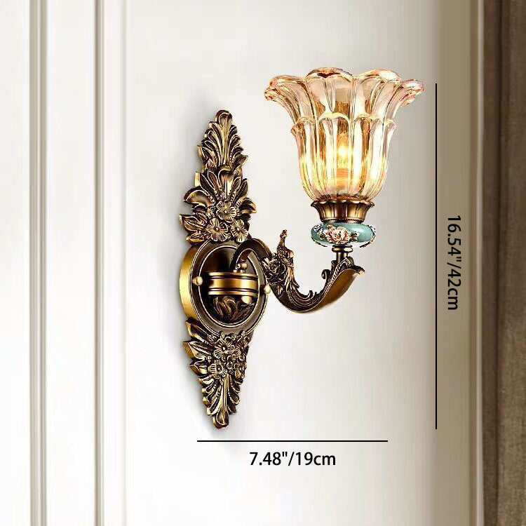 Traditional European Resin Zinc Alloy Glass Flower 1/2 Light Wall Sconce Lamp For Living Room