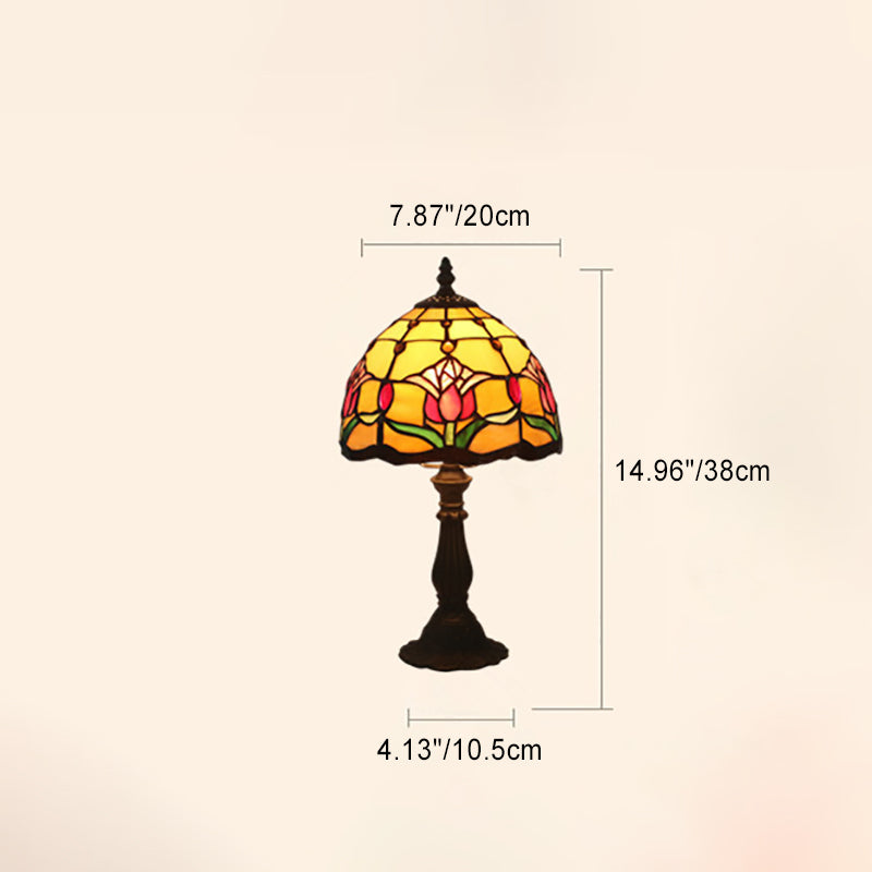 Traditional European Zinc Alloy Glass Dome Tulip 1-Light Table Lamp For Bedroom