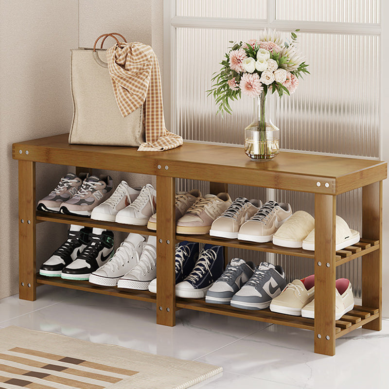 Modern Minimalist Rectangle Heather Bamboo Shoe Storage 2-Shelf For Entryways