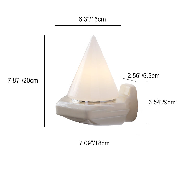 Modern Minimalist Cone Iron Ceramic Glass 1-Light Wall Sconce Lamp For Bedroom