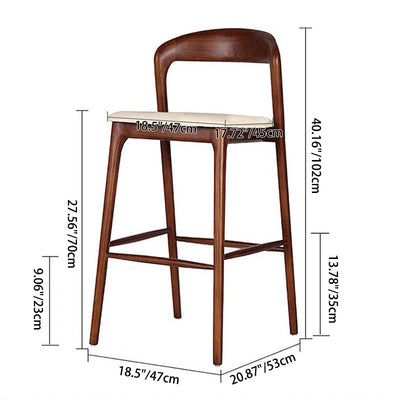 Contemporary Retro Square Solid Wood Frame Leather Upholstered Bar Stool Low Back Footrest For Dining Room