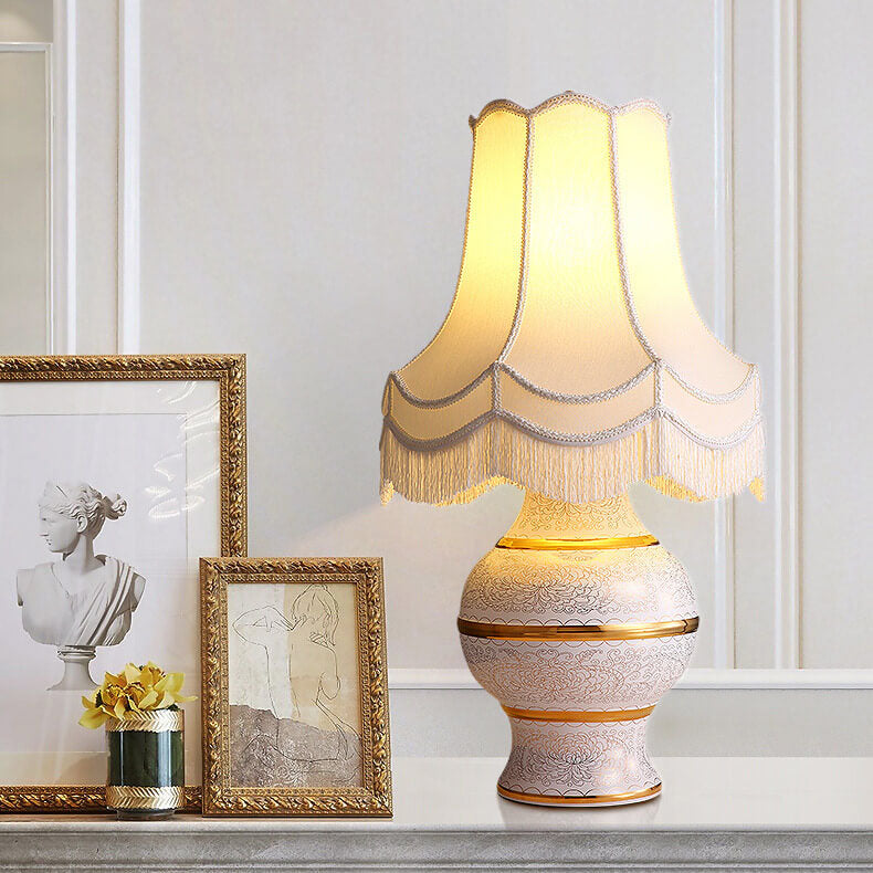 French Modern Vase Base Ceramic Copper Fabric 1-Light Table Lamp