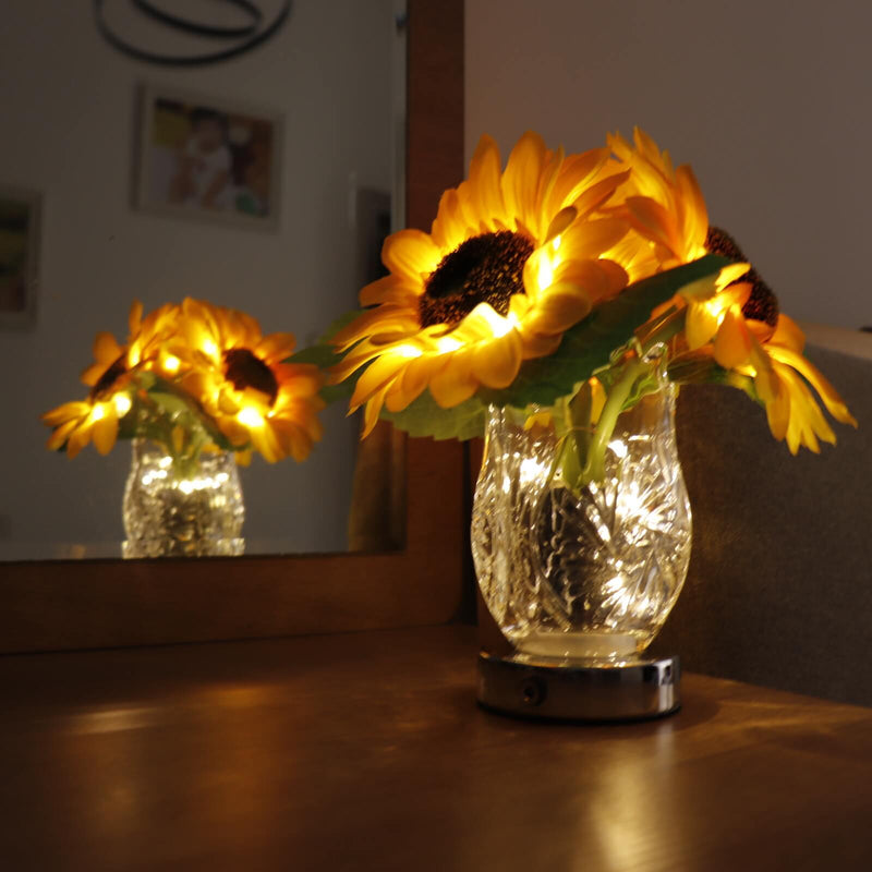 Modern Creative Sunflower Glass Vase LED USB Table Lamp