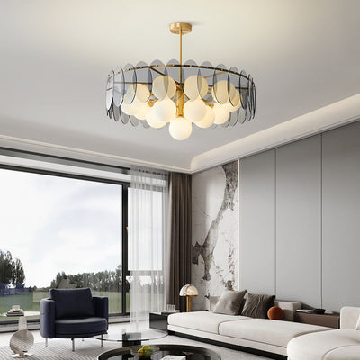 Modern Minimalist Round Sphere Copper Glass 6-Light Chandelier For Living Room