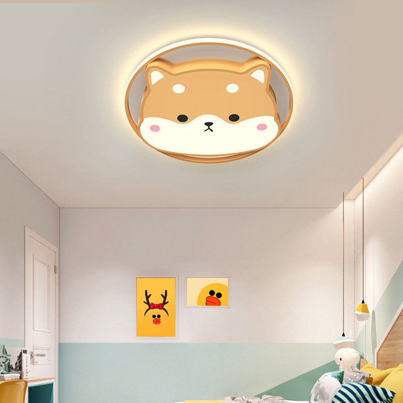 Contemporary Creative Round Shiba Inu Kids Acrylic LED Flush Mount Ceiling Light For Bedroom