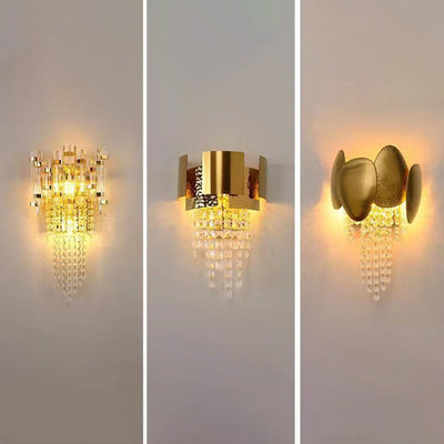 Modern Luxury Gold Stainless Steel Crystal Tassel 2-Light Wall Sconce Lamp For Living Room