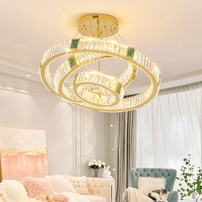 Modern Luxury Crystal Cross Round Crystal Titanium Stainless Steel LED Chandelier For Living Room