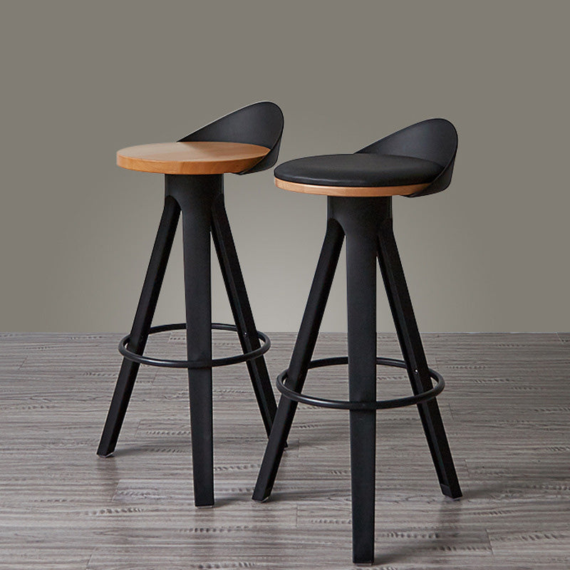 Modern Minimalist Round Plastic Wooden Bar Stool Three Legs High For Dining Room