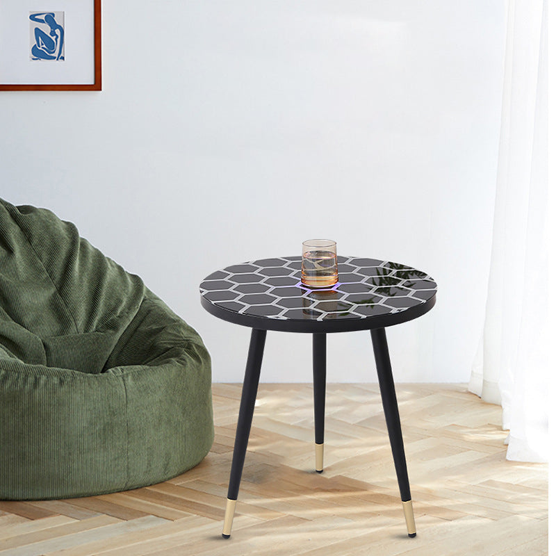 Modern Minimalist Round Sensorable Glass Carbon Steel Coffee Table For Living Room