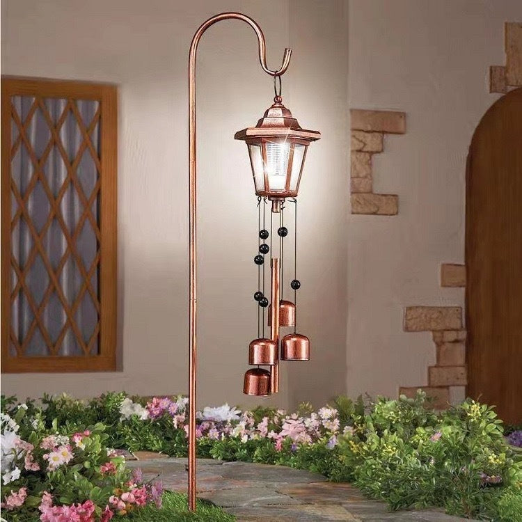 Traditional Farmhouse Solar Wind Chimes Hexagonal Metal LED Outdoor Light For Garden