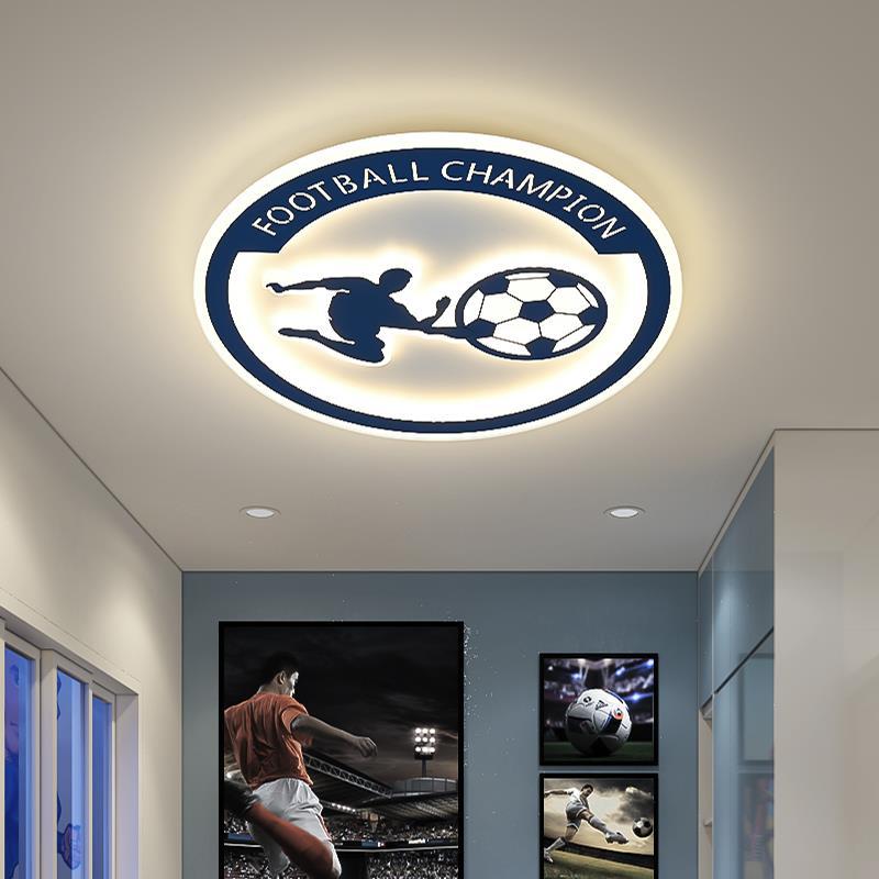 Contemporary Creative Kids Round Football Iron Acrylic LED Flush Mount Ceiling Light For Bedroom