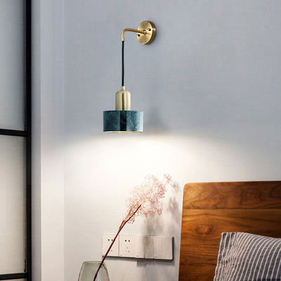 Modern Minimalist Cylinder Iron Marble 1-Light Wall Sconce Lamp For Bedroom