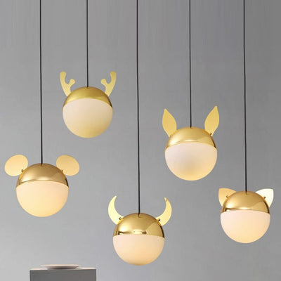 Contemporary Creative Cartoon Animal Iron Glass Ball 1-Light Pendant Light For Living Room