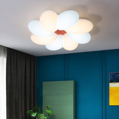 Contemporary Creative Cream Acrylic Petal Shape LED Flush Mount Ceiling Light For Bedroom