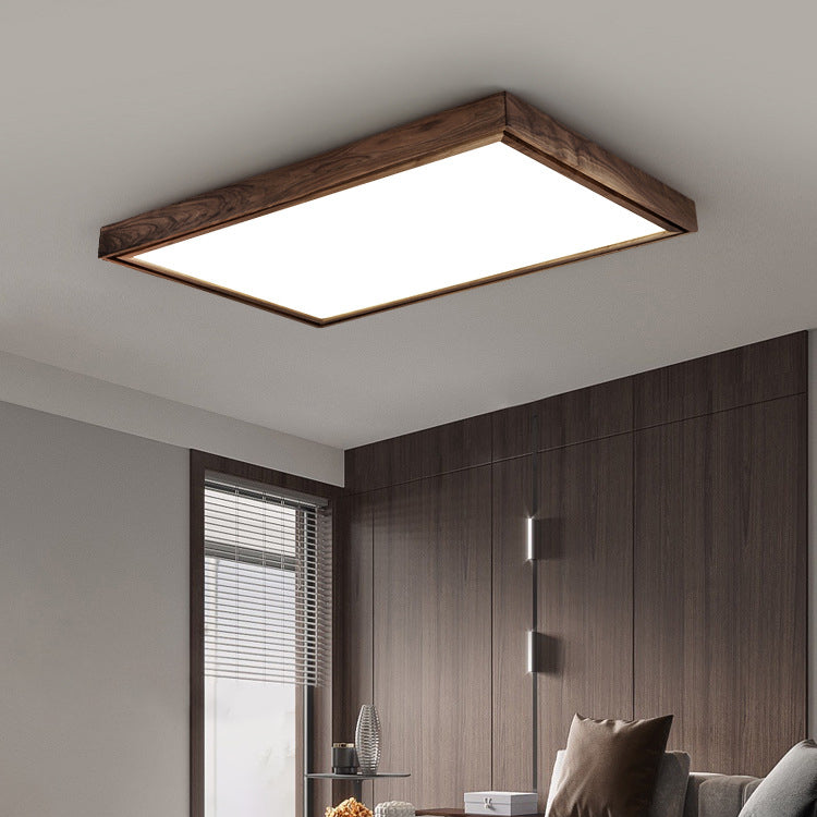 Modern Minimalist Rectangular Square Wood Acrylic LED Flush Mount Lighting For Living Room