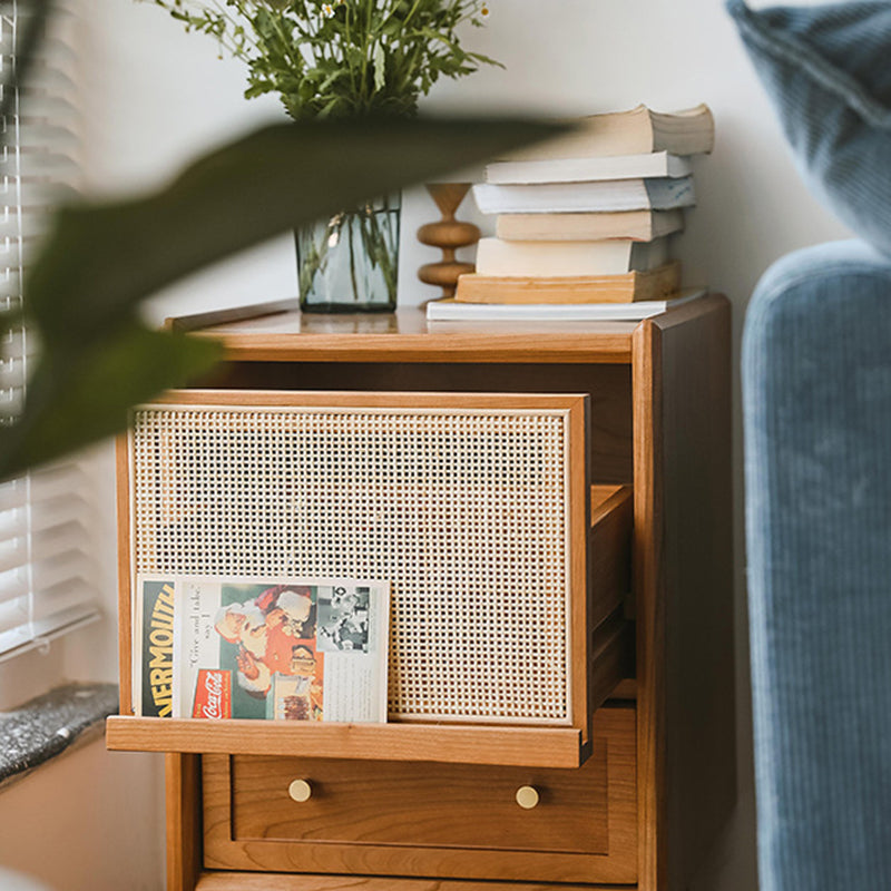 Contemporary Retro Square Solid Wood Nightstand 2-Drawer For Bedroom