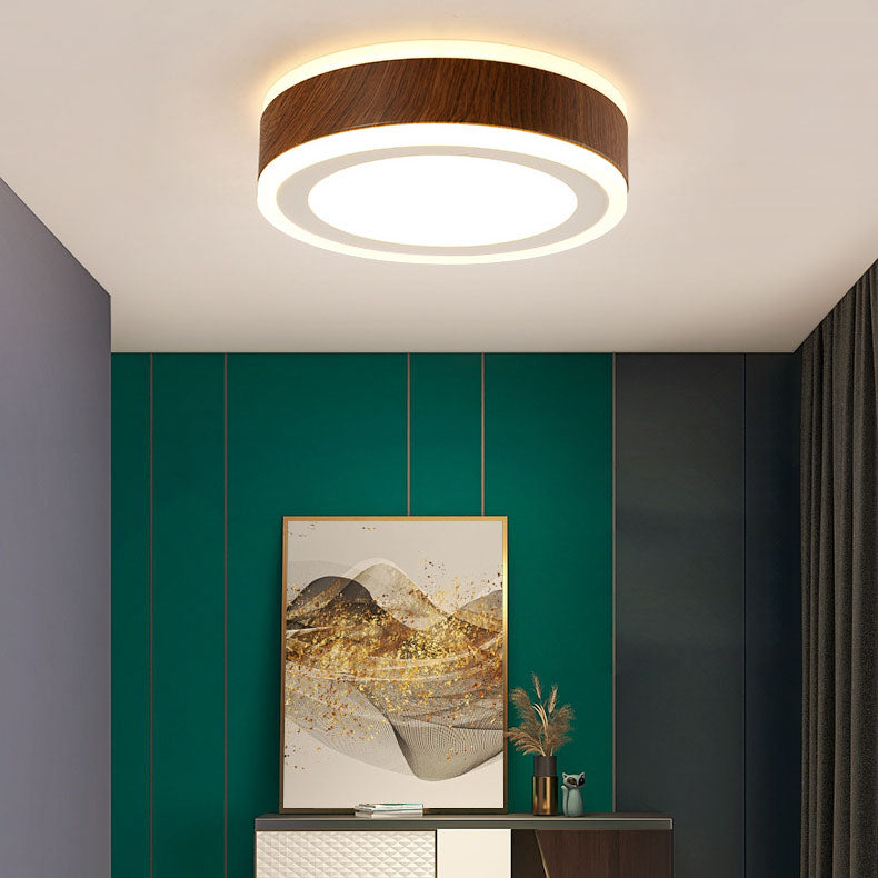 Modern Minimalist Round Square Wood Grain Hardware Acrylic LED Flush Mount Ceiling Light For Living Room