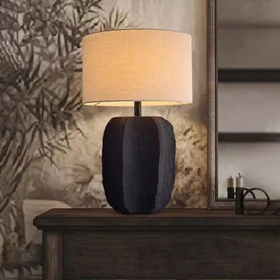 Modern Minimalist Round Cylinder Ceramic Base Fabric 1-Light Table Lamp For Living Room