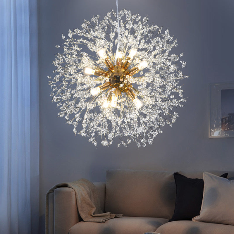 Contemporary Creative Hardware Crystal Beads Decorate Dandelion Design 8/9/12-Light Chandelier For Living Room