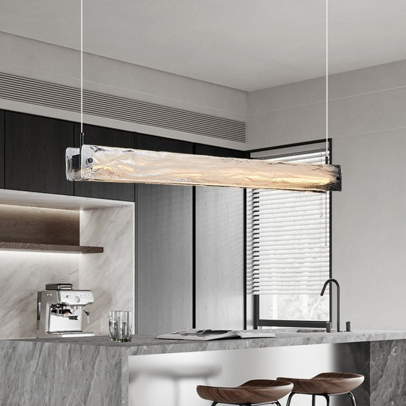 Modern Minimalist Long Strip Iron Aluminum Glass LED Island Light Pendant Light For Study Room