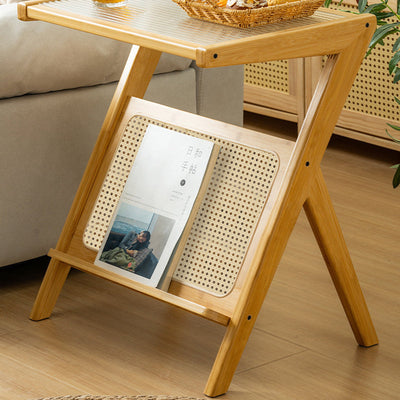 Contemporary Simplicity Z-shaped Glass Bamboo End Table For Living Room