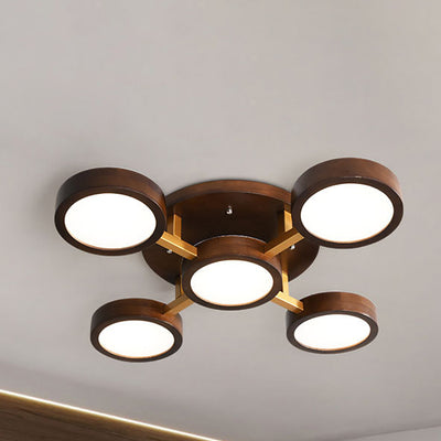 Modern Minimalist Branch Round Wood Hardware Acrylic LED Semi-Flush Mount Ceiling Light For Living Room