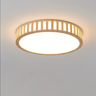 Modern Minimalist Round Wood Acrylic LED Flush Mount Ceiling Light For Bedroom