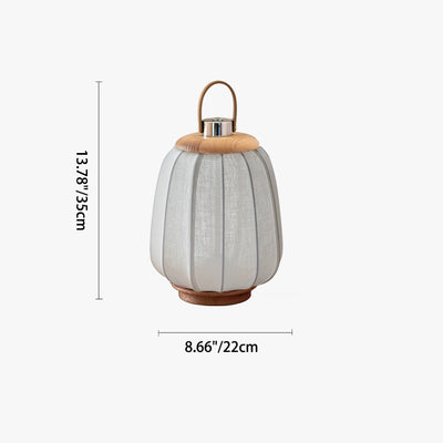 Traditional Japanese Portable Round Lantern Wood Silk Fabric Stainless Steel LED Table Lamp For Living Room