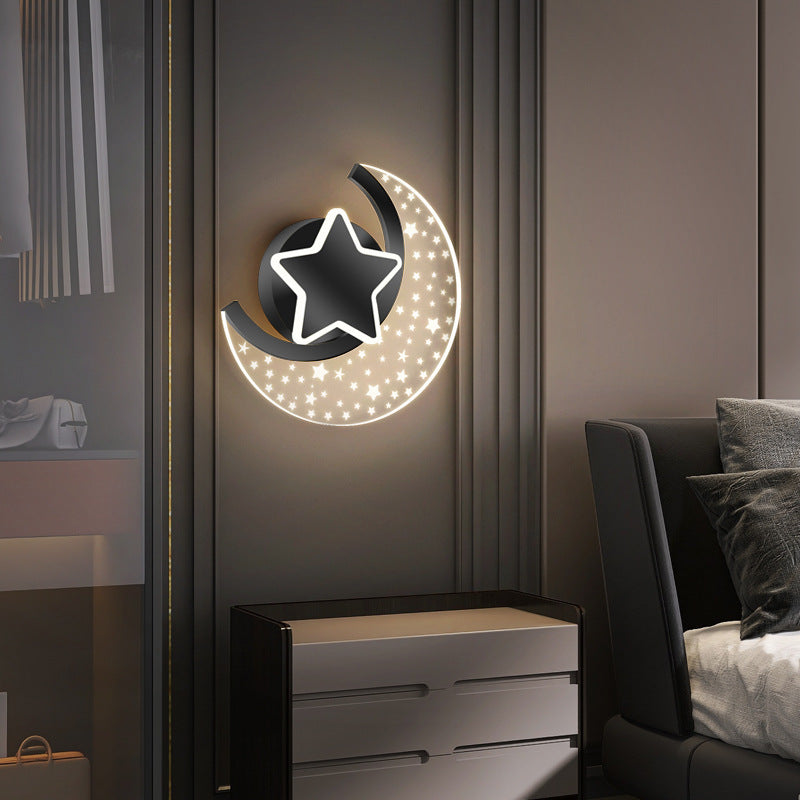 Contemporary Creative Kids Star Moon Acrylic Aluminum Iron LED Wall Sconce Lamp For Bedroom