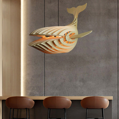 Contemporary Creative Whale Wood 1-Light Chandelier For Dining Room