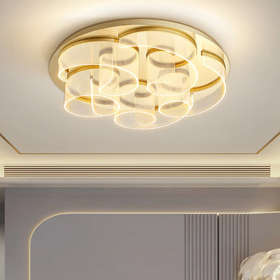 Modern Luxury Stainless Steel Acrylic Round Waved Pattern LED Flush Mount Ceiling Light For Living Room