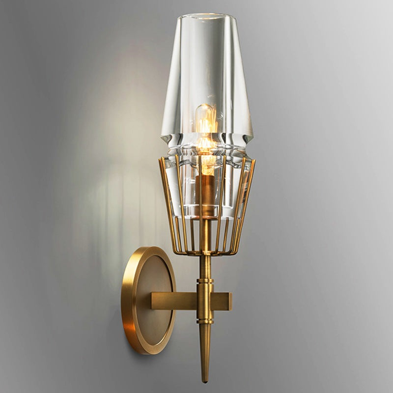 Contemporary Retro Iron Glass Cylinder 1/2 Light Wall Sconce Lamp For Hallway