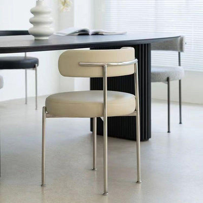 Modern Minimalist Round Velvet Upholstered Stainless Steel Tubular Legs Dining Chair Backrest Armless For Dining Room