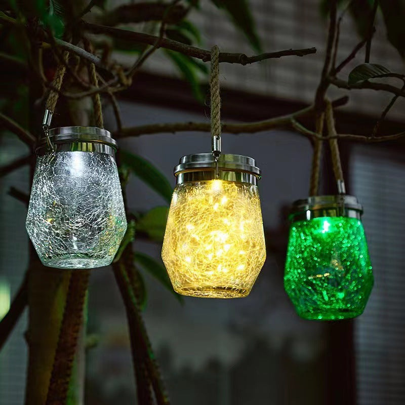 Contemporary Creative Solar Crackle Jar Outdoor Waterproof LED Hanging Light For Outdoor Patio