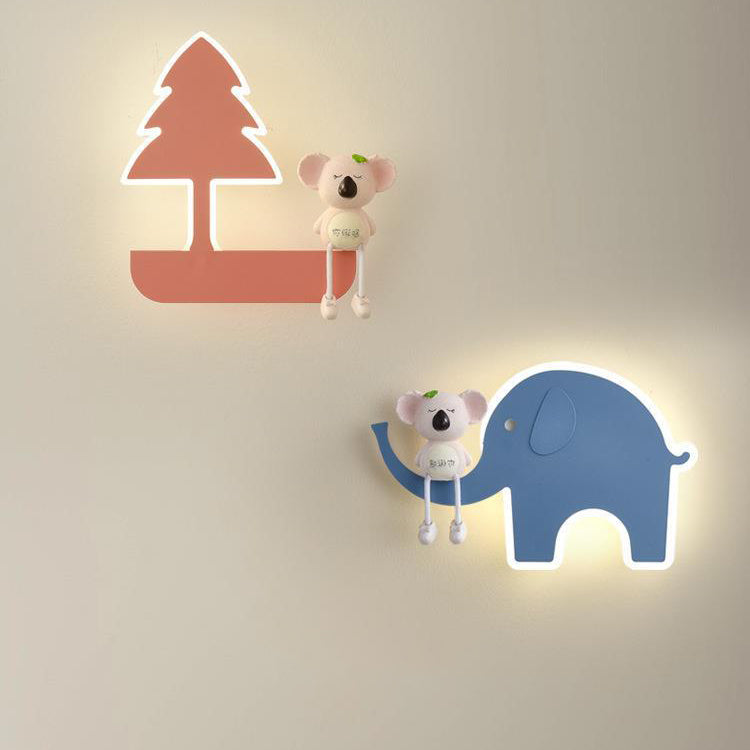 Contemporary Creative Cartoon Little Elephant Tree Acrylic Hardware LED Kids Wall Sconce Lamp For Bedroom