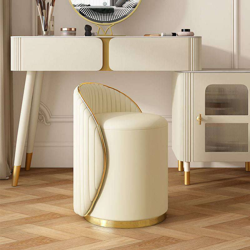 Modern Minimalist Cylinder Iron Leather Vanity Stool Backrest For Bedroom