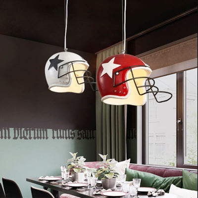 Modern Creative Iron Resin Helmet Shape 1-Light Pendant Light For Living Room