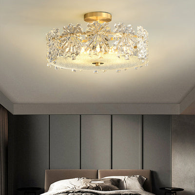 Modern Minimalist Round Copper Glass 4/6 Flush Mount Ceiling Light For Living Room