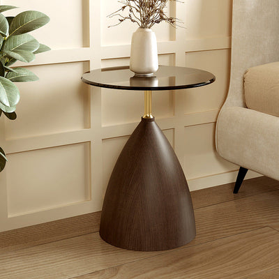 Modern Minimalist Round Cone Base Glass Carbon Steel End Table For Living Room