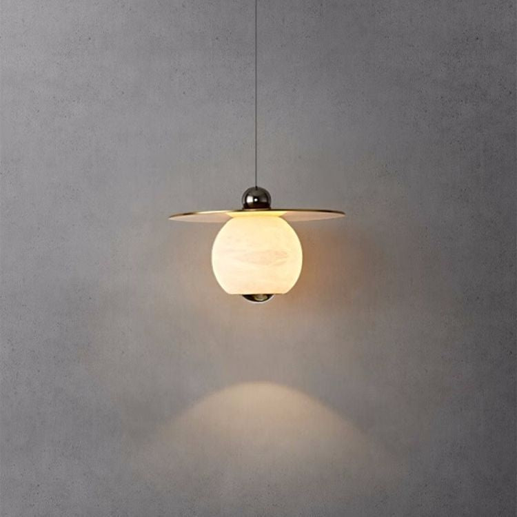 Modern Minimalist Globe Iron Copper Marble LED Pendant Light For Living Room