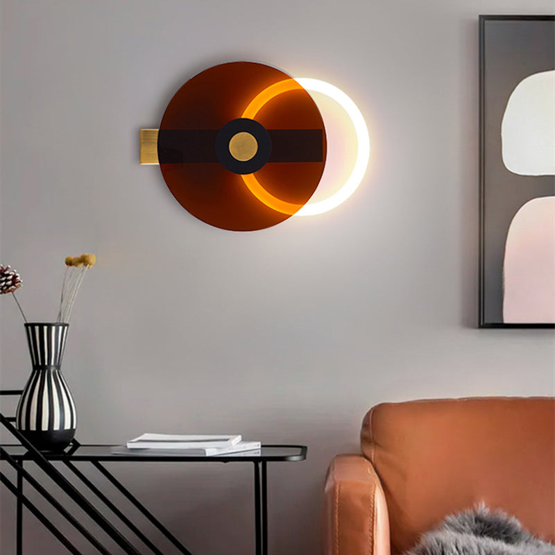 Contemporary Creative Iron Acrylic Round Disc LED Wall Sconce Lamp For Living Room