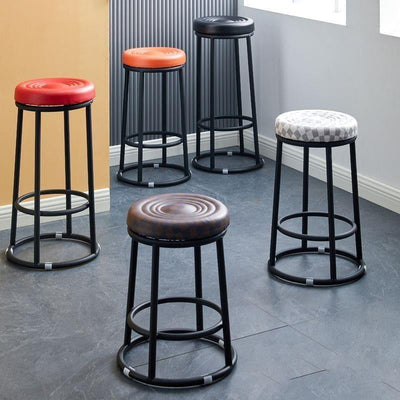 Tabouret de bar rond en cuir, acier au carbone, coton, métal avec repose-pieds pour cuisine 