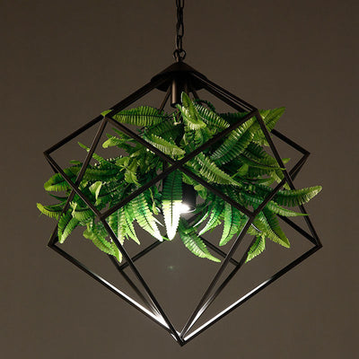 Contemporary Retro Simulated Plant Rhombus Iron 1-Light Pendant Light For Dining Room