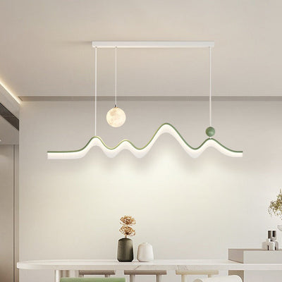 Modern Minimalist Moon Wave Long Iron Aluminum Acrylic LED Island Light Chandelier For Dining Room