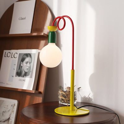 Contemporary Retro Curved Pole Round Ball Fruit Iron Glass 1/2 Light Table Lamp For Living Room